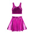 thumbnail image 4 of YONGHS Women's Alien Set Cheer Leader Outfit Metallic Crop Tank Top with Ruffle Skirt Hair Hoop Rose M, 4 of 7