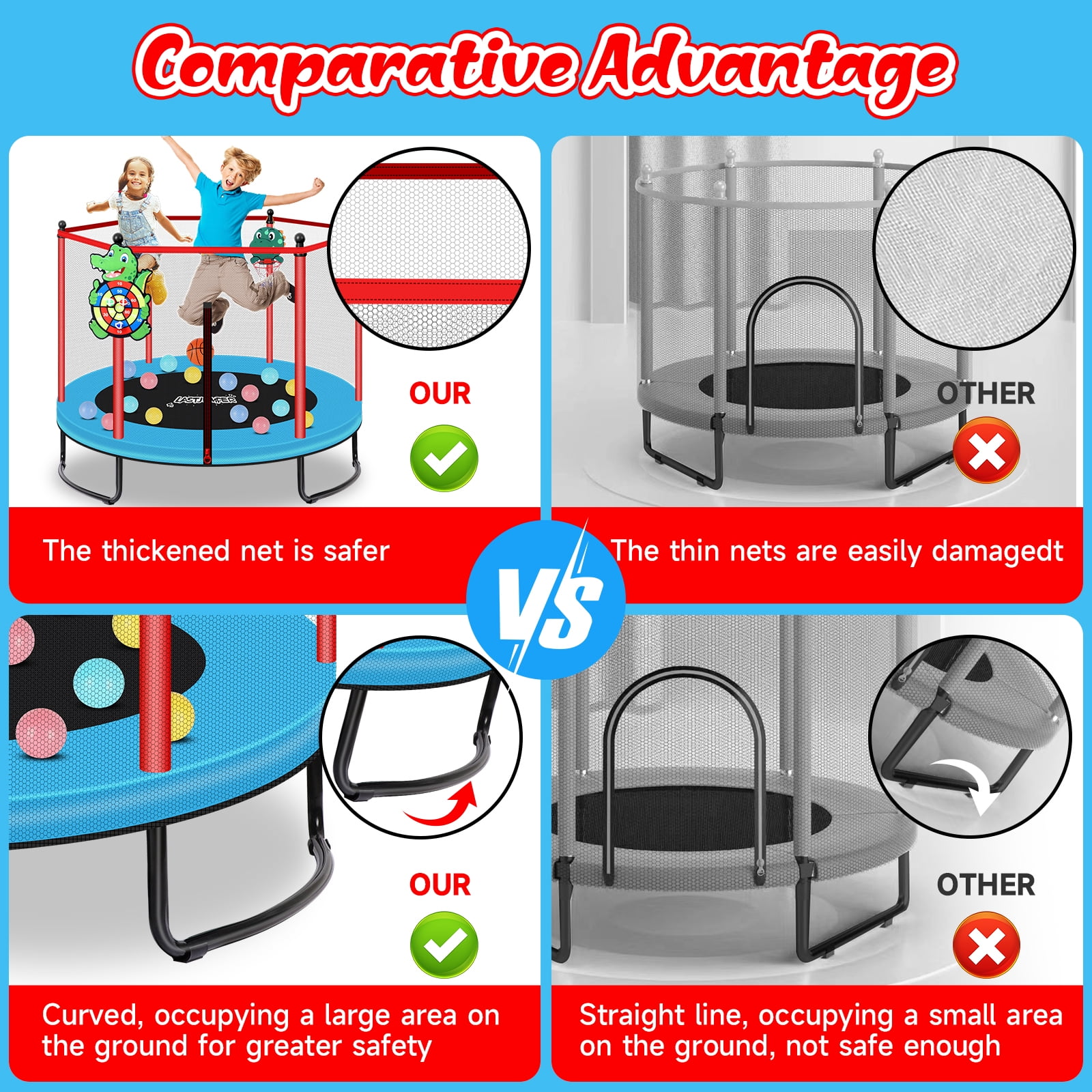 LASTJUMPER 5FT Trampoline for Kids, 60"Mini Indoor & Outdoor Small Toddler Trampoline with Basketball Hoop, Dart Board, Ocean Ball ,Baby Trampoline Toys, Birthday Gifts for boy,Blue