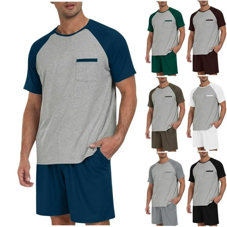 Men s Pajama Set Sleepwear Lightweight Dry Short Sleeve Shirts Shorts Soft Comfy Sleep Sets | AESTIVO Brown 2XL