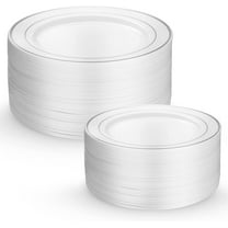 60 Piece Plastic Wedding Party Plates White Silver Rim, 30 Premium 10.25 Inch Dinner Plates and 30 Disposable 7.5 Inch Dessert Appetizer Elegant Fancy Heavy Duty