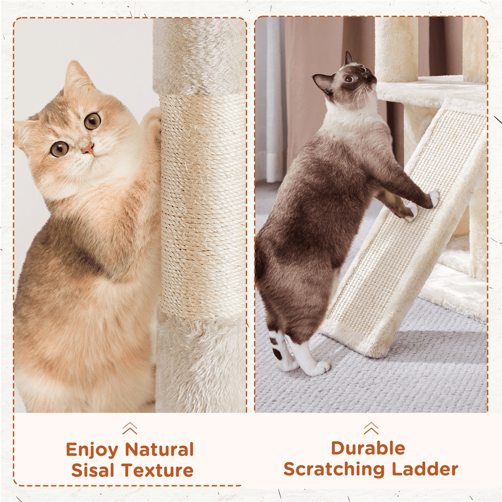 Yaheetech 36'' H Cat Tree Tower with Double Condos Scratching Posts Sisal Rope Furry Ball, Beige