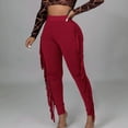 thumbnail image 5 of YYDGH Women's High Waist Fringe Jogger Sweatpants Bodycon Stretch Slim Tassels Side Long Pencil Bottoms Wine Red XL, 5 of 8