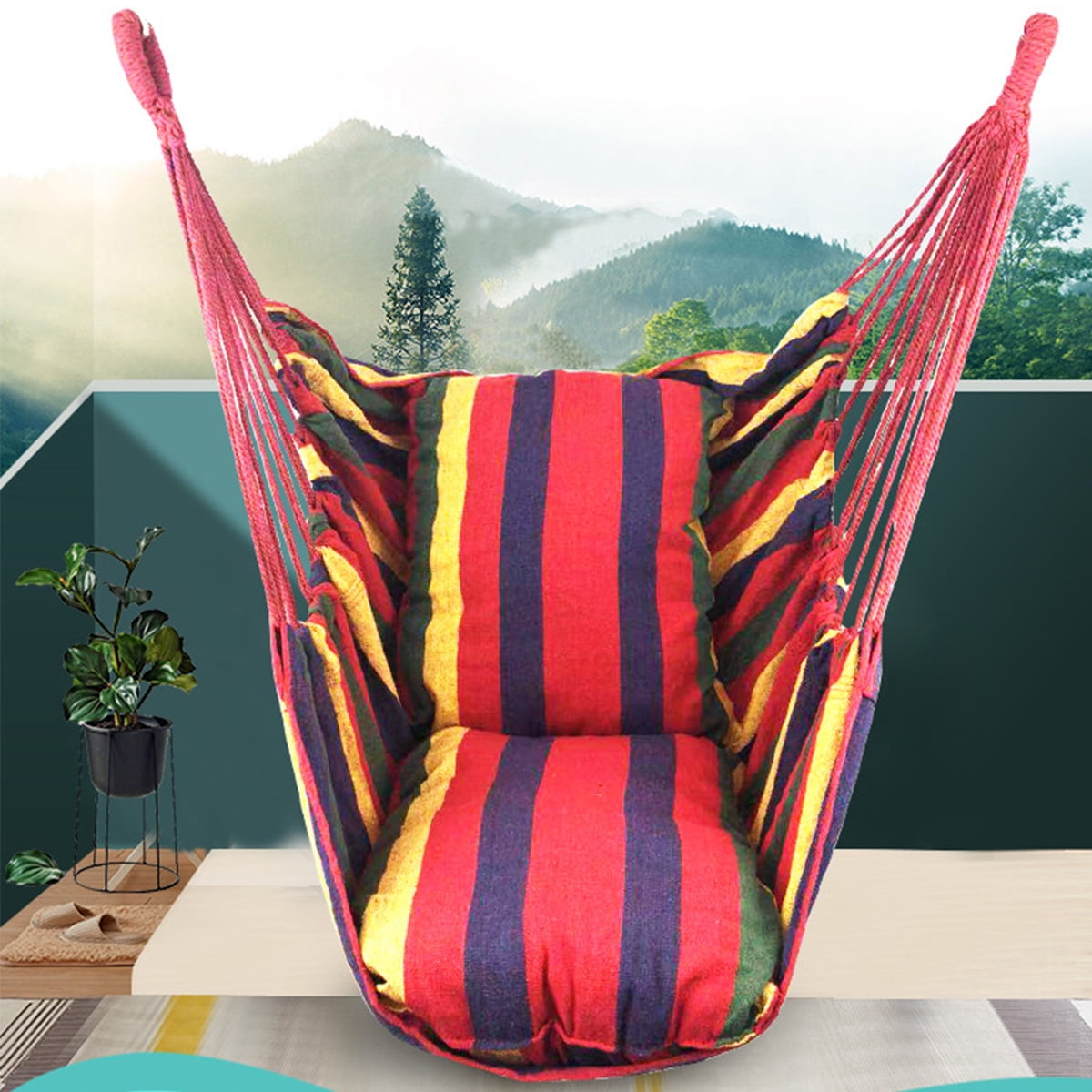 Indoor/Outdoor Hanging Rope Hammock Chair Swing Seat 330lb Capacity