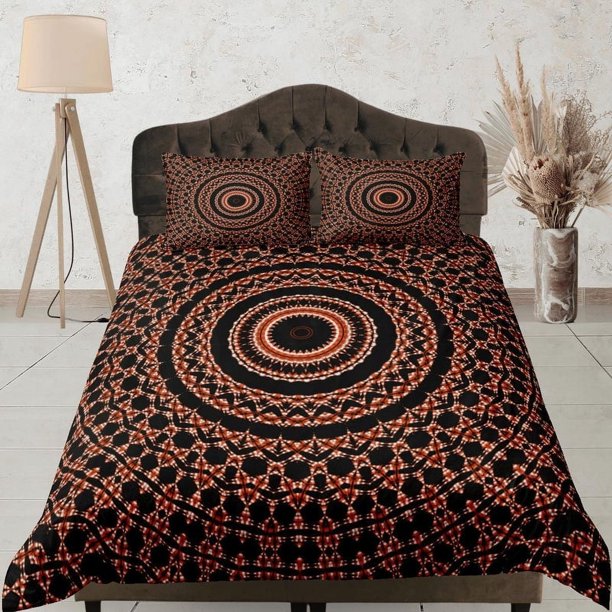 Mandala Juego de Funda Nórdica Bohemia Colcha Negra, Ropa de Cama de Dormitorio con Funda de Almohada
