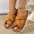 thumbnail image 3 of Iyufng Womens Criss Cross Strap Textile Slippers Soft Comfortable Open Toe Flat Warm Cozy Casual Indoor House Slide Sandals, 3 of 7