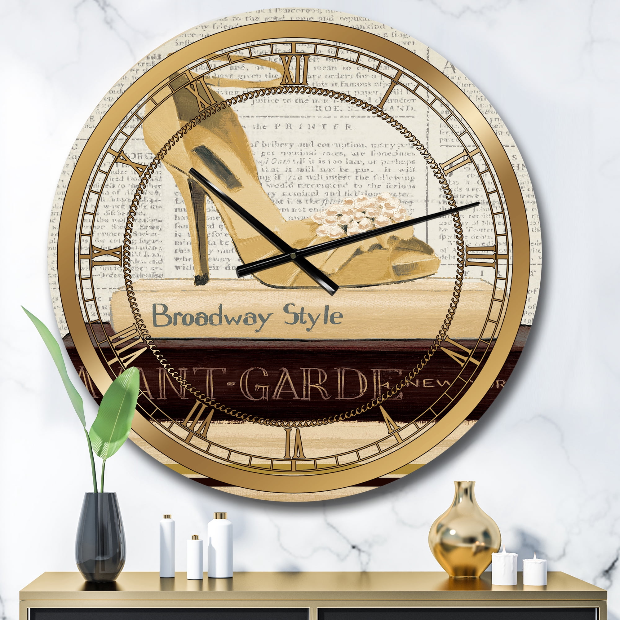 Designart 'Gold Fashion High Hells III' Glam wall clock