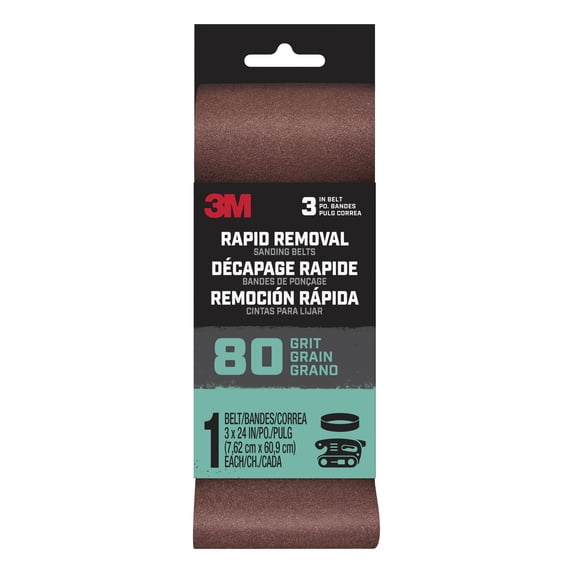 3M Rapid Removal 3 x 24 inch Power Sanding Belt, 80 grit, Belt3x241pk80, 1 pk, 10/case