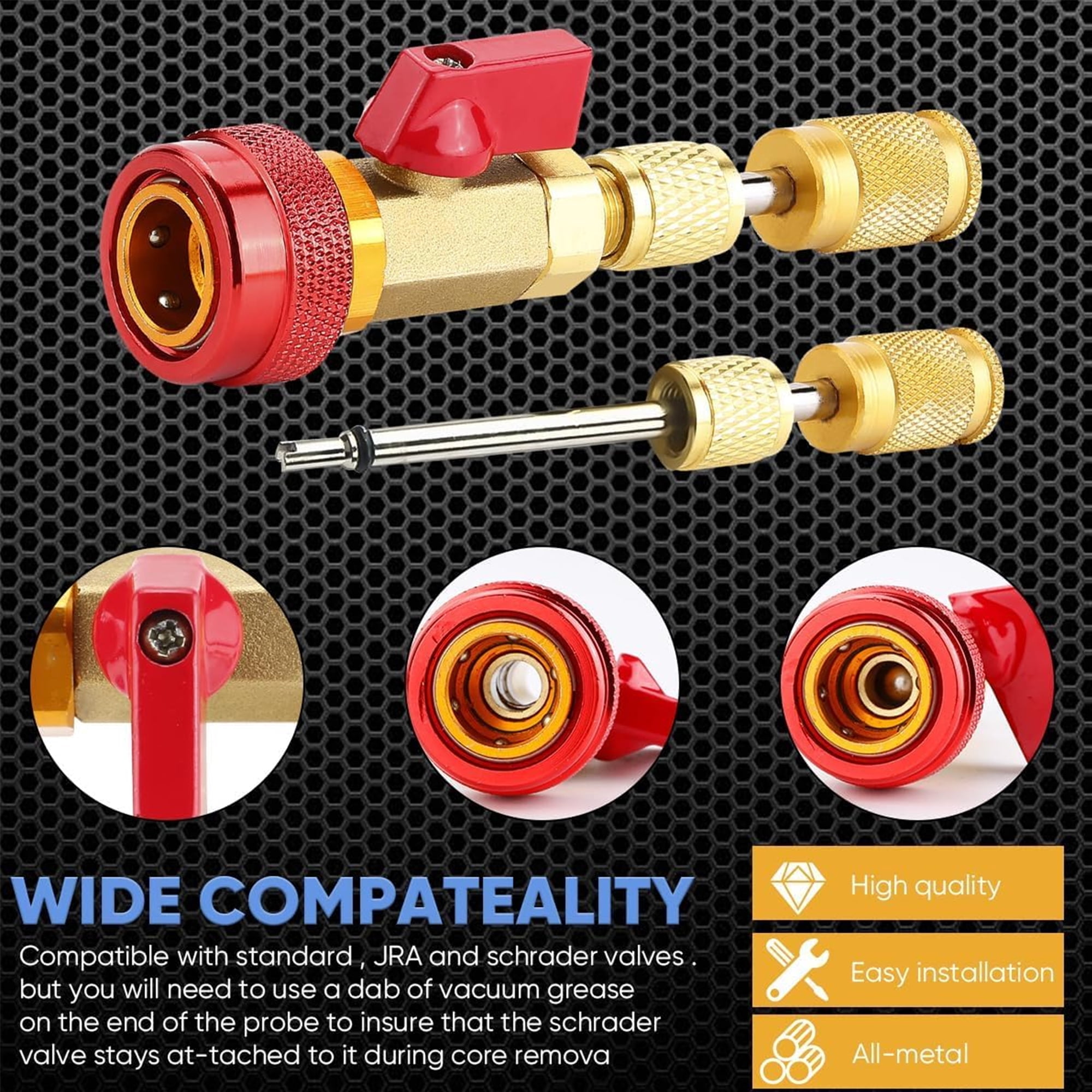 Automotive R134a R1234yf R22 Valve Core Remover Installer Tool Set, Auto Air Conditioning Repair AC Valve Core Removal Tool for Standard & Jra Valve Core Couplers