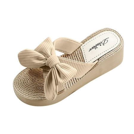 

TAIAOJING Women s Slippers Spring Summer Bow Sandals Beach Wedge Slippers Zapato