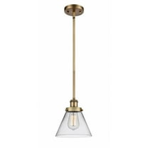 916-1S-BB-G42-Innovations Lighting-Cone - 1 Light Stem Hung Mini Pendant In Industrial Style-10 Inches Tall and 8 Inches Wide-Brushed Brass