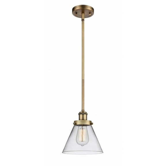 916-1S-BB-G42-Innovations Lighting-Cone - 1 Light Stem Hung Mini Pendant In Industrial Style-10 Inches Tall and 8 Inches Wide-Brushed Brass