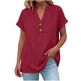 thumbnail image 6 of LangJing Linen Button Up Shirts for Women 2026 Summer Casual Short Sleeve Tunic Tops Loose Fit Dressy Work Blouse Wine,S, 6 of 6