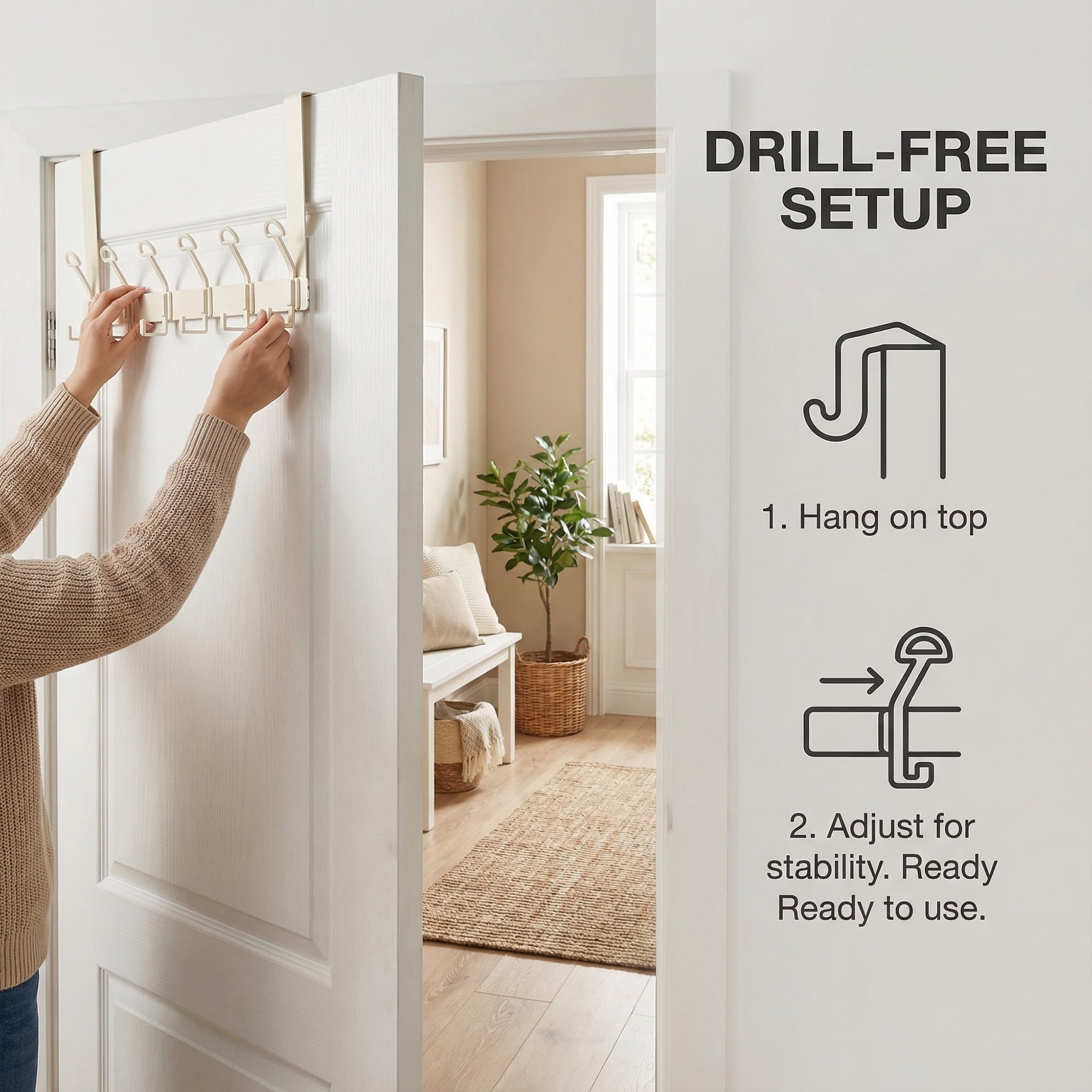 Unique Bargains Coat Rack Wall Mount with 6 Hooks for Entryway Bedroom White 15.4"x7.1"