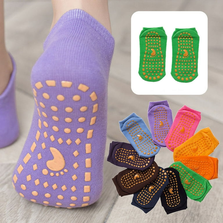 Frcolor 5 Pairs Non-slip Socks with Grips Yoga Dance Home Hospital Socks  for Women Man Adults Teens (Mixed Color) 