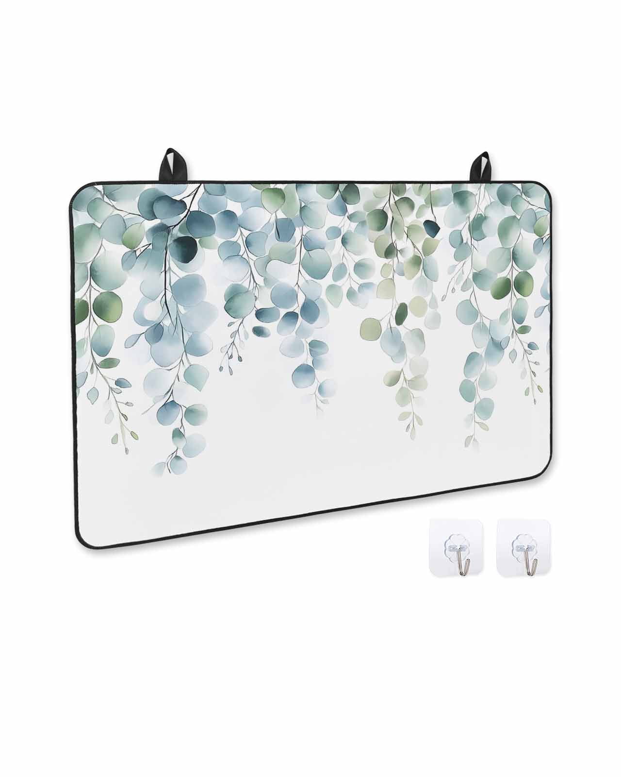 nqOlkjepod Large Induction Cooktop Protector Mat 36"x21", Teal Green Eucalyptus Leaves Stove Top Covers for Electric Stove, Farmhouse Botanical Stove Burner Cover Mats, Glass Top Stove Cover