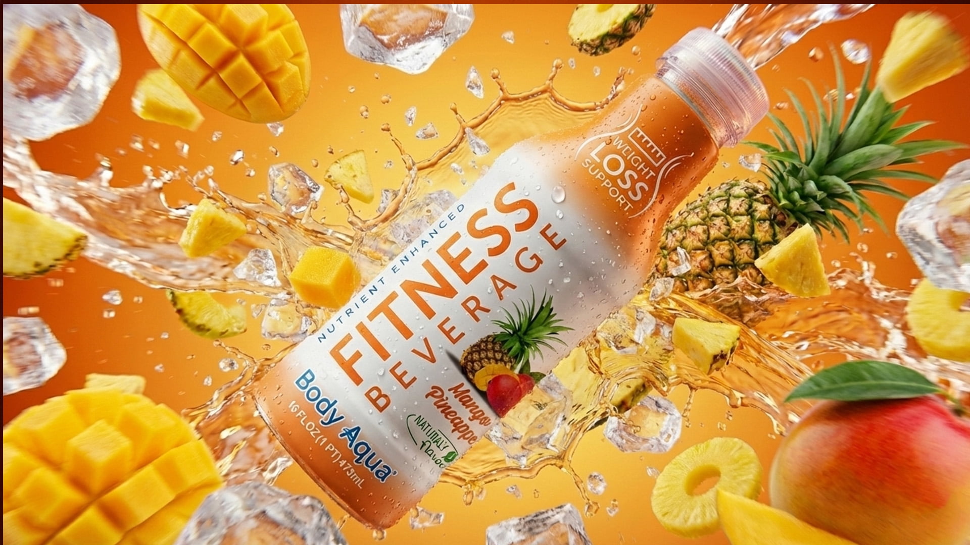 Body Aqua Fitness Beverage Watermelon Peach Mango Pineapple Flavor No Sugar Added Caffeine-Free 12 Pack 16 fl oz