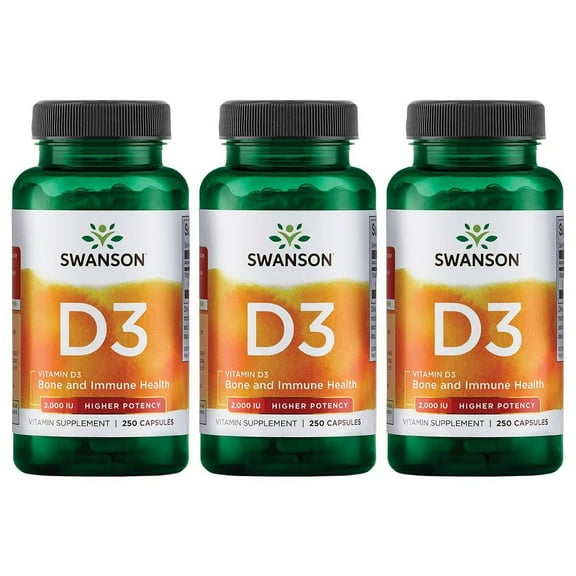 Swanson Higher Potency Vitamin D-3 2000 Iu - "Sunshine Vitamin" Bone, Immune Support (50 mcg) 250 Capsules (3 Pack)