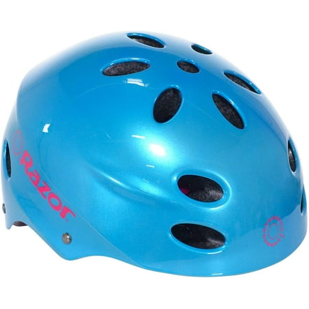 Razor V-12 Child Multi Sport Helmet (Gloss Cyan w/ Pink Strap)