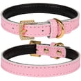 thumbnail image 1 of GFDYREE Comfortable Padded Leather Pet Collars with Golden Rhinestone Buckle Dog Collar/Cat Collar for Cats Puppy Kitty Small Dogs (S(Neck for:11-13 Inch), Pink), 1 of 7