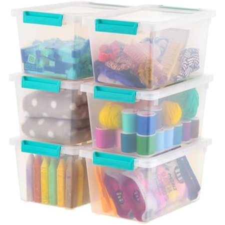IRIS USA 4 Qt. Plastic Storage Bins Containers with Lids 6 Pack Small Sensory Bin Craft Storage Craft Organizers & Storage Organizing Container for Home Office & Art Supplies Stackable Clear