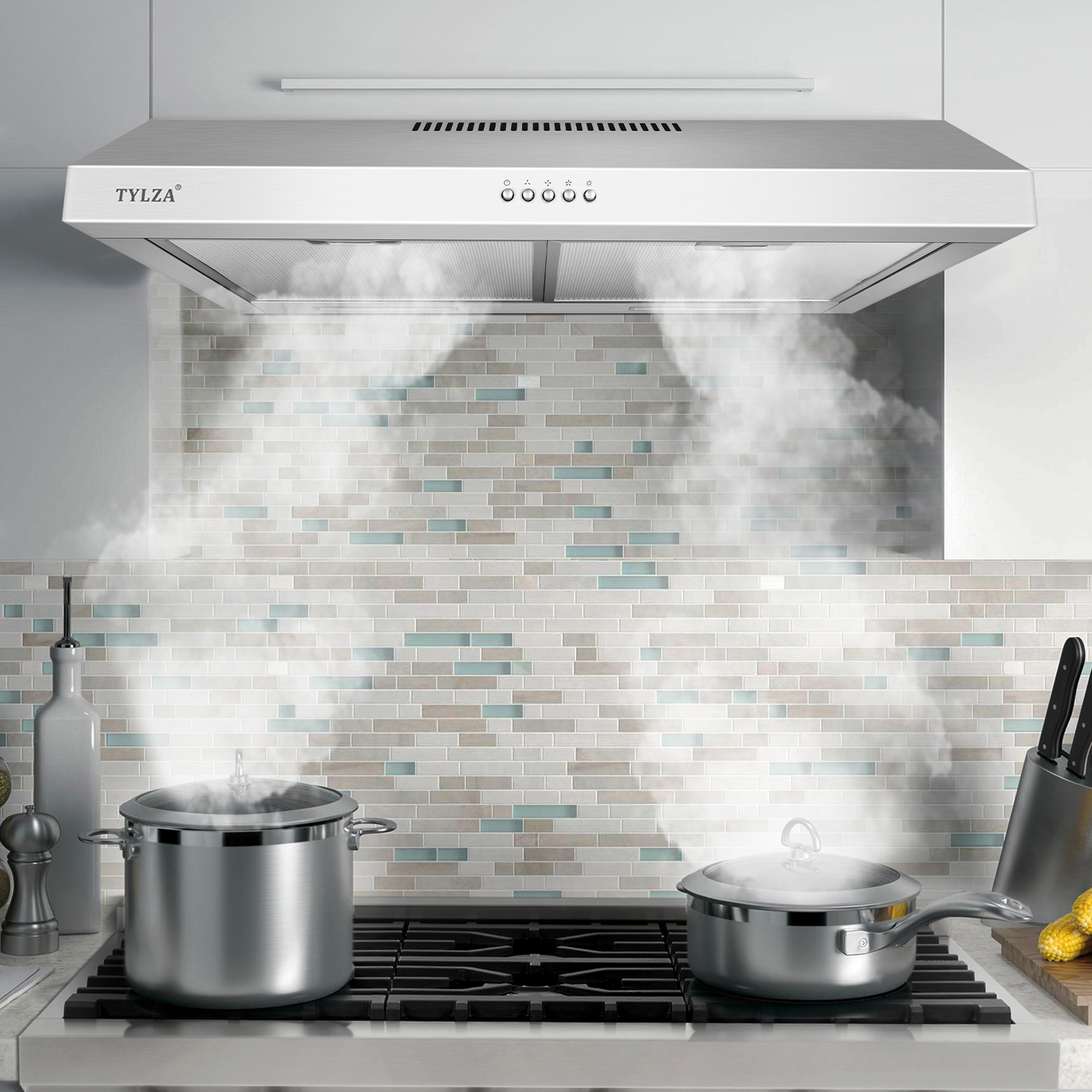 TITTLA 30" 600 CFM Stainless Steel Kitchen Under Cabinet Range Hood with 2 x 2W LED Lights and 2 Replacement Charcoal Filter