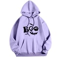 thumbnail image 3 of Yuncity Halloween Hoodie Men Letter Print Pullover Sweatshirt Casual Warm Lined Hooded For Fall Winter Comfort Casual Tops Size M Purple, 3 of 4