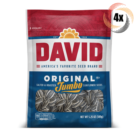 4x David Jumbo Original Flavor Sunflower Seed Bags 5.25oz Salted & Roasted!