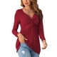 thumbnail image 1 of Blusa Anudada Delantera Camisa Mujer Cuello En V Manga Larga Camiseta Casual Color Sólido Jersey Tops Vino Rojo L, 1 of 6