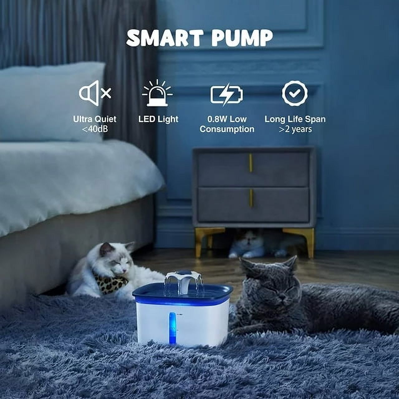 Ophanie Automatic Pet Water Fountain, 95oz, Blue and White photo 5