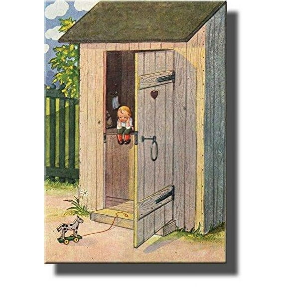Boy in Outhouse Picture on Stretched Canvas, Wall Art Decor Ready to Hang!.