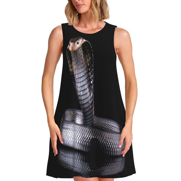 Fotbe Black Cobra Snake Vestido de Verano sin Mangas para Mujer – Vestido Midi Línea A, Estilo Camiseta Floral, Vestido Playero Casual y Fluido