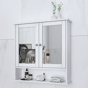 SalonMore Wooden Mirrored 2-Door Wall Cabinet with Shelves, White