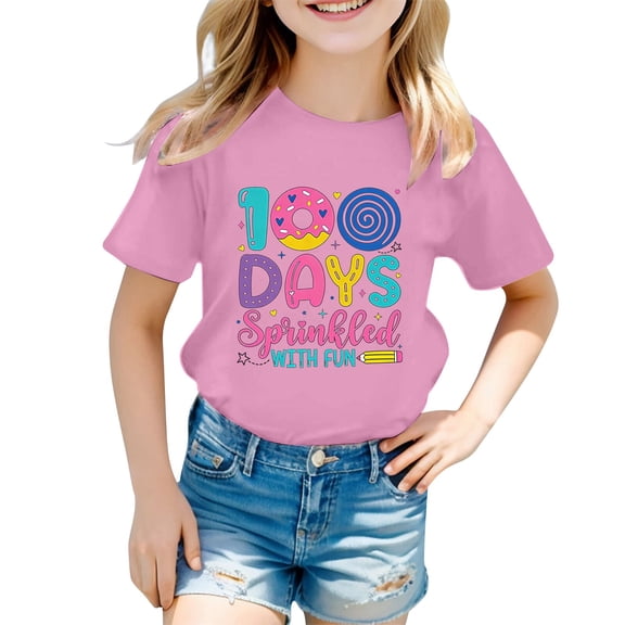 Boys and Girls Short Sleeve Tops Trendy Casual Girls Graphic Tees Size 8 Printed Loose Fit T-Shirts Basic Cotton Tops Graphic Tees Size 10-11 Years,2-Pink