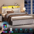 thumbnail image 4 of Queen Bed Frame with Headboard, Bed Frame Queen Size with Charging Station, LED Beds with 2 Storage Drawers, Wood Farmhouse Bedframe Queen-Size, Noise-Free and No Box Spring Needed, 4 of 9
