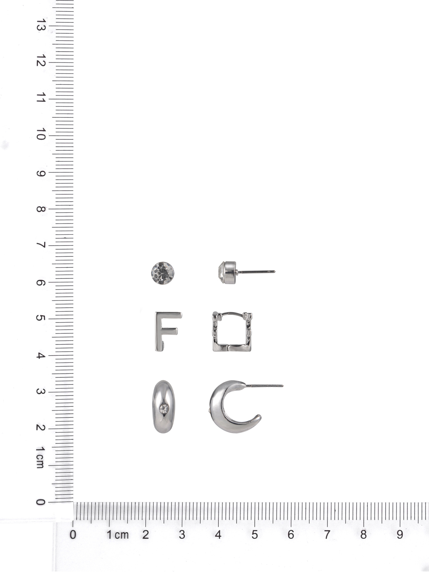 Time and Tru Silvertone 3-On Crystal Stud, Hoop, Initial "F" Earring Set