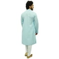 thumbnail image 5 of Atasi Men's Designer Blue Kurta Pyjama Set Long Cotton Punjabi Shirt-Small, 5 of 6