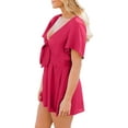 thumbnail image 4 of Casual V Neck Womens Summer Short Rompers Tie Front Wide Leg Jumpsuit, 4 of 5