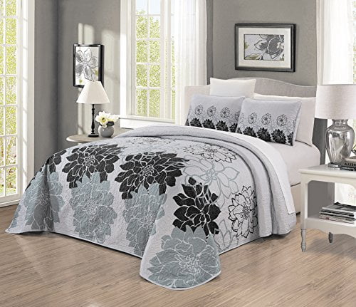 Reversible Quilted 3-Piece Printed Bedspread Coverlet Bedding Set OVERSTOCK SALE 
