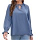 thumbnail image 1 of Blusa sólida de manga larga de otoño invierno de moda para mujer con cuello en V Ktie Rope Tops Fridja bvmnju4737, 1 of 5