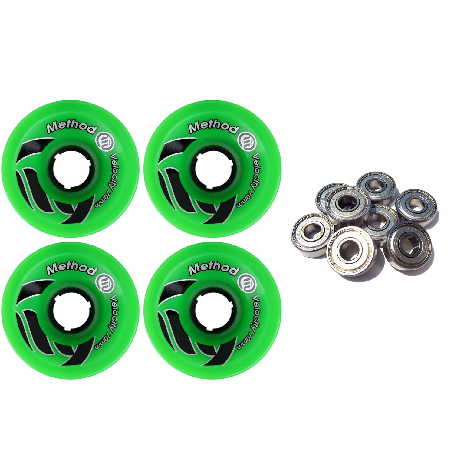 METHOD Longboard Wheels VELOCITY GREEN 70mm 81A USA with BEARINGS