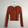 thumbnail image 2 of Abound Women's Long Sleeve Scoop Neck Button Front Crop Knit Top Orange S, NWT, 2 of 3