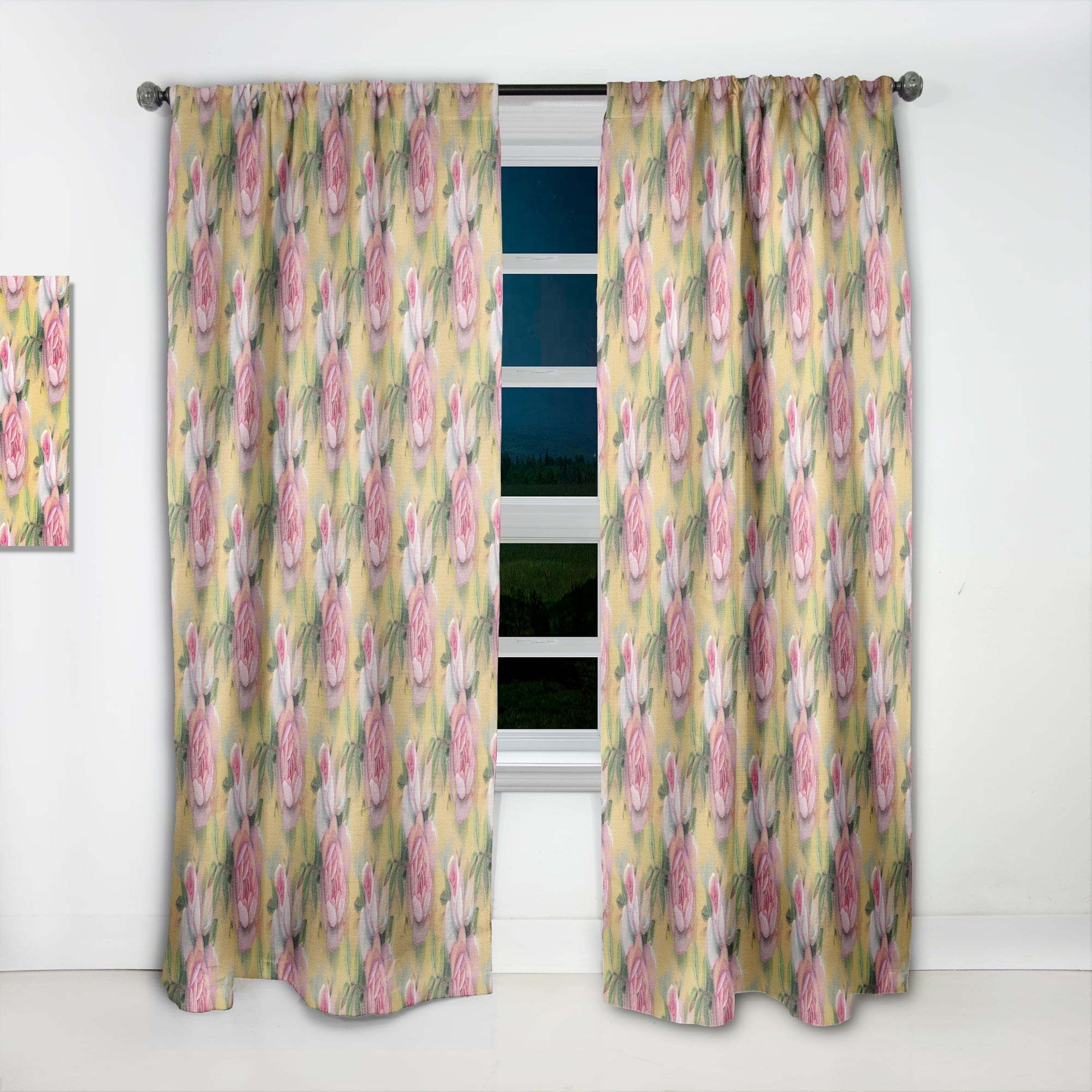 Designart 'Watercolor Pink Roses' Mid-Century Modern Curtain Panel