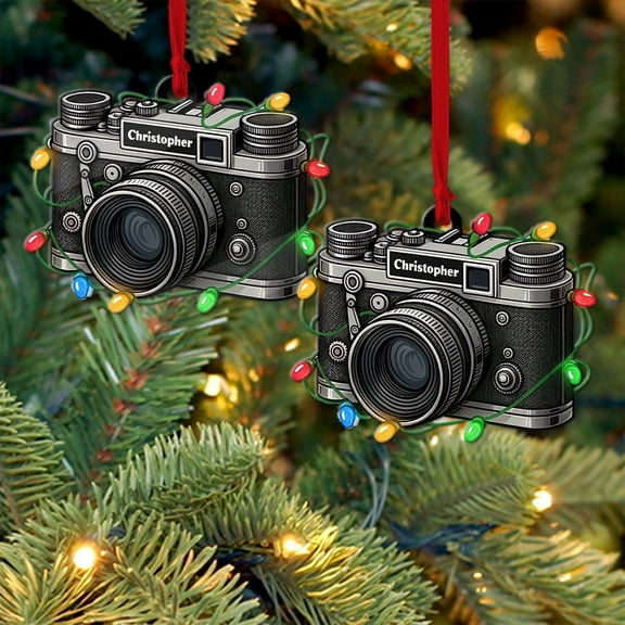 Personalized Camera Acrylic Christmas Ornament with Lights Custom Name Photographer Holiday Tree Decor, Studio/Creative Home Decorative Keepsake