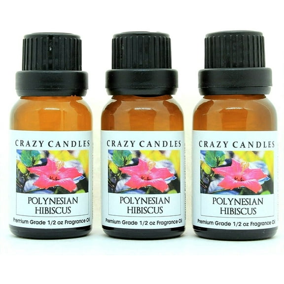 Crazy Candles Polynesian Hibiscus (Made in USA) 3 Bottles 1/2 FL Oz Each (15ml) Premium Grade Scented Fragrance Oil