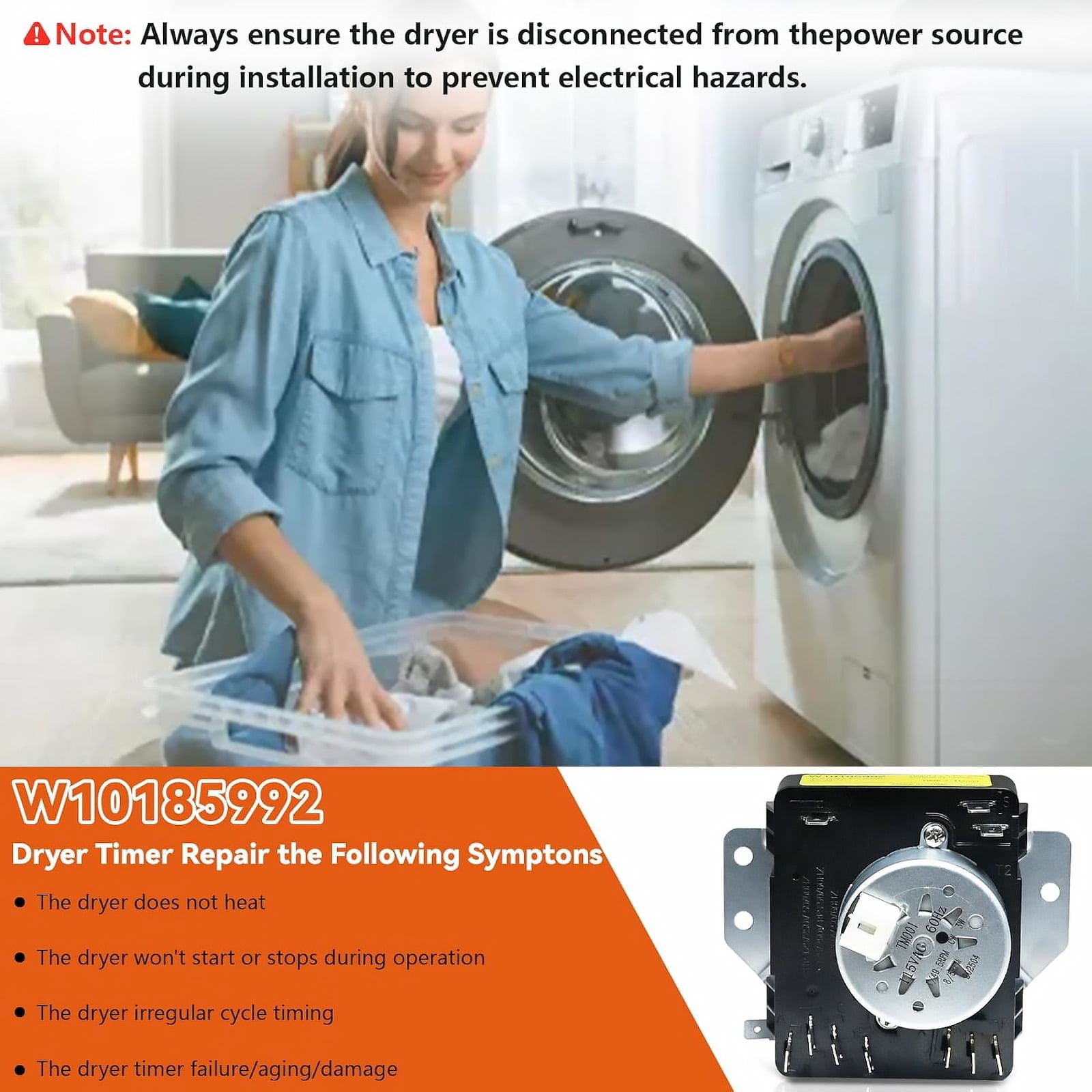 TAPDRA Replacement Cycle Timer for Whirlpool Maytag Crosley Kenmore Dryers Replaces AP6016542 115V 60Hz Control