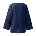 thumbnail image 4 of MIXUE Women Blouses Solid Color Round Neck Long Sleeve Loose Fit Casual Womens Summer Tops Holiday Wear,Blue,XXXXL, 4 of 5