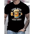 thumbnail image 1 of T-Shirt Col Rond Décontracté pour Hommes avec Imprimé Cartoon "Good Beer Good Times", Légèrement Extensible, Coupe Régulière, Haut d'Été, 1 of 5