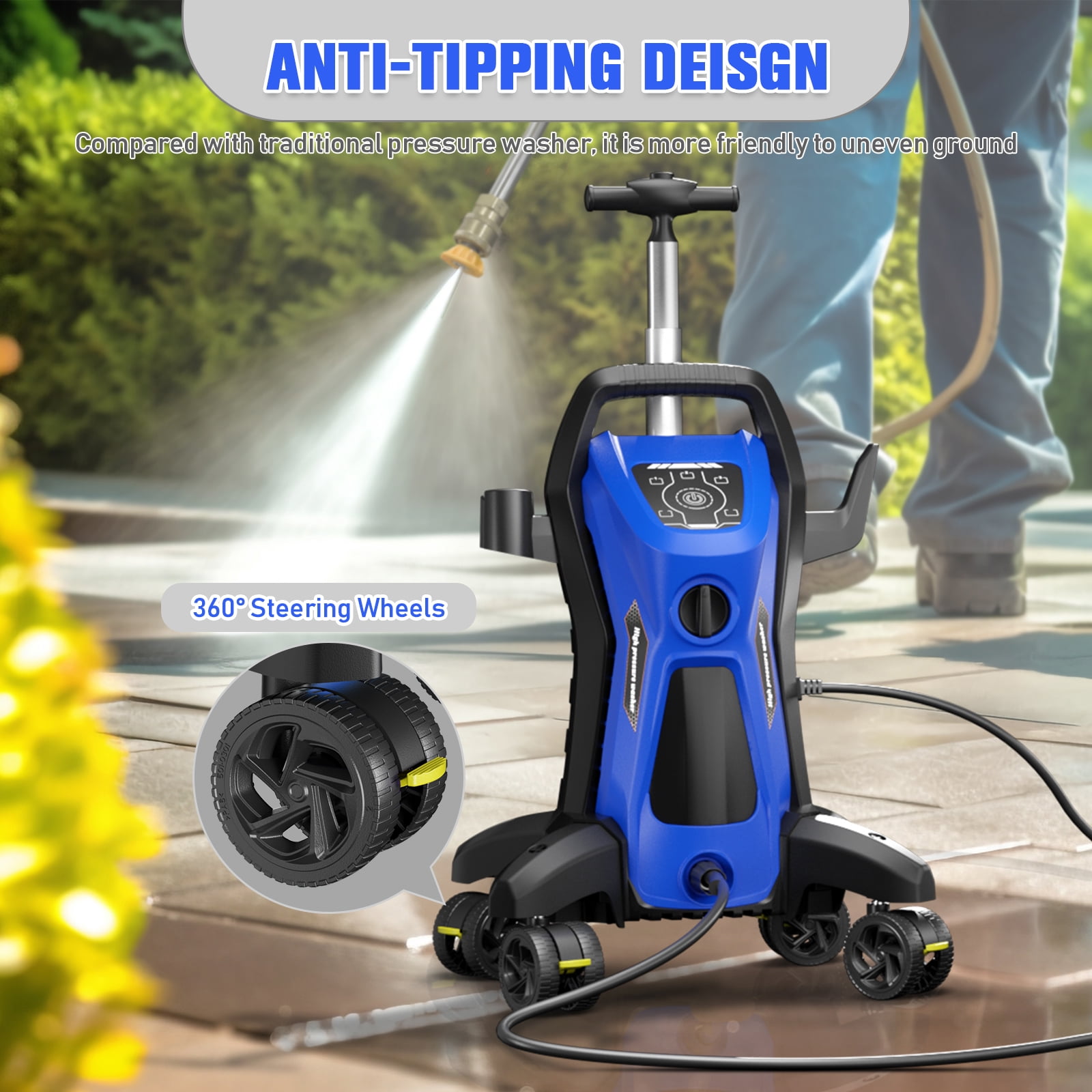 Pressure Washer 4500PSI-Max 3.2GPM Power Washer Touch Screen Adjustable Pressure,4 Nozzles and 500ml Foam Cannon Power Washer Cleaning for Car, Home, Driveway, Yard, Outdoor, Gutter, Pool