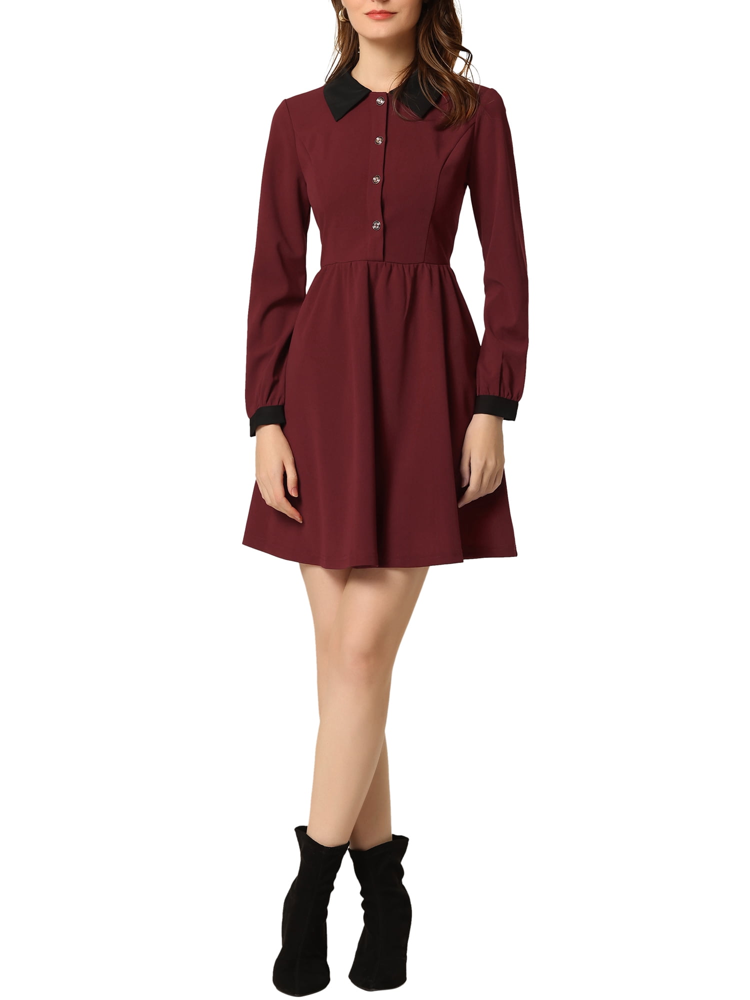 Allegra K Women's Vintage Button Down Flat Collar Belted Office Mini Shirt Dress X-Large Yellow