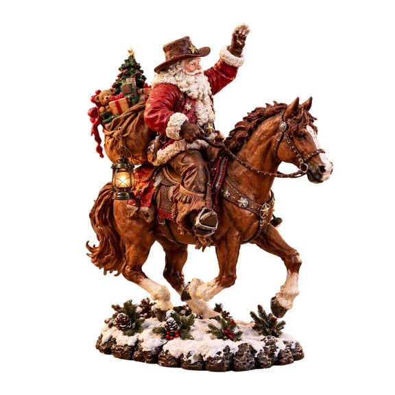DVKOVI Western Cowboy Santa Riding Figurine Rustic Resin Santas Farmhouse Christmas Tabletop Statue Decoration
